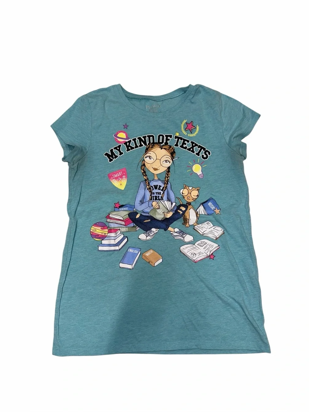 The Children’s Place Teal 'My Kind of Texts' Graphic Tee Size L (10-12). NWOT